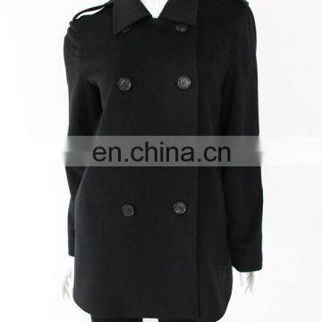 Wholesale European luxurious black ladies' 100% pure cashmere coat