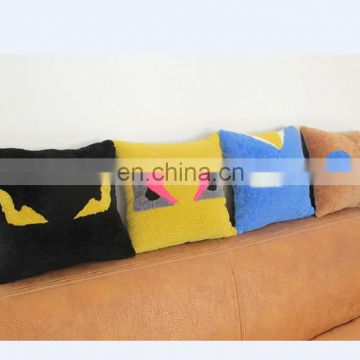 Wholesale Pretty Monster Lamb Wool Fur Cushion Sofa Pillow Cover Real Leather Back