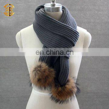 Fashionable Wool Woman or Men Winter Scarf Patterns Knitting Scarf with Fur Ball