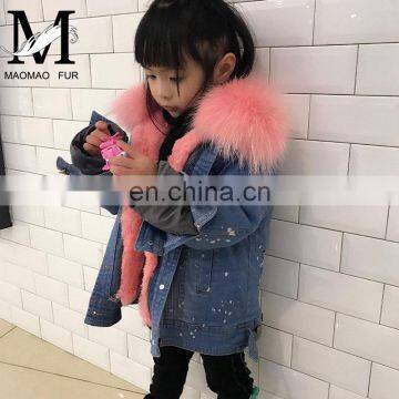 Winter 2015 Made in China Child Clothing Kids Genuine Rabbit Fur Liner Children Coat