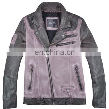 2015 lastest fashion handsome leather sleeves denim jacket for men