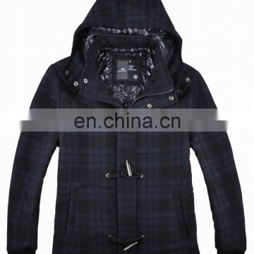 2015 lastest design gentlemen tweed wool hooded cow buckle garment