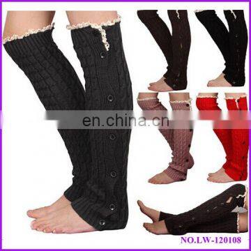 wholesale young girl fashion cable knit leg warmer with buttons