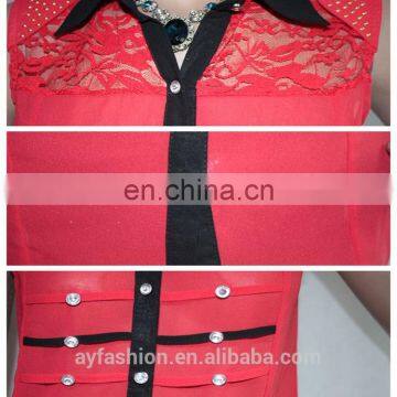 Chiffon Collar Sleeveless Shirt/women High Quality Shirts photo-3