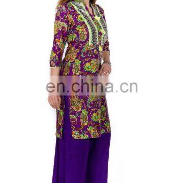 100% Cotton Printed Short Mandarin Collar 3/4 Sleeve Woman Kurtis photo-5