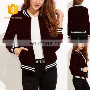 MIKA7131 Korea Classic Burgundy Velvet Bomber Jacket