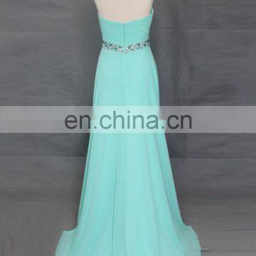 Simple Design Chiffon Sweep Train Turquoise Blue Bridesmaid Dresses With Beaded Belt photo-4
