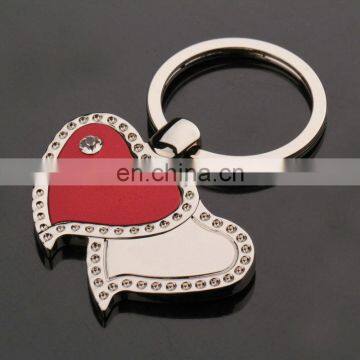 free shipping Wholesale and OEM zinc alloy double love heart Keychain for promotional