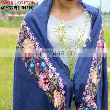 2017 new fashion TR cotton l design 90*180cm embroidery shaw