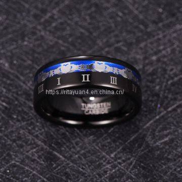 2019 NUNCAD 8mm Wide Tungsten Steel Men's Ring Plating Black Claddagh Pattern Engraved Roman Numeral Tungsten Carbide Ring T228R photo-3