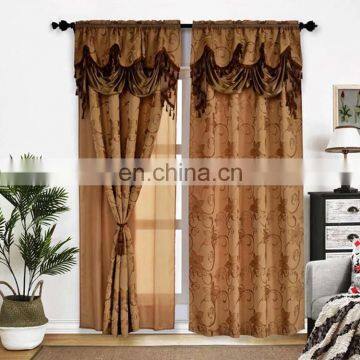 Home Decoration Fancy Jacquard Curtain with Attached Valance and Fabric Tassels Soft