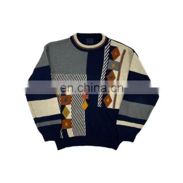 DiZNEW Wholesale Vintage mens crewneck Patterned Knit Sweater