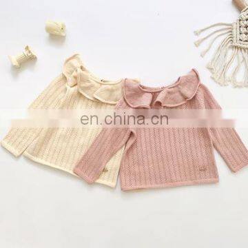2020 Autumn Ins Baby Girl Pullover Lotus Leaf Collar Hollow Knit Sweater Baby Sweater Long Sleeve Thin photo-4