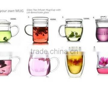 Glass Tea Infuser Mug/Cup with Lid 300-500ML