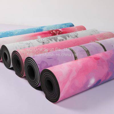 Anti-slip Custom Print Marble Foldable Eco Friendly Natural Rubber Microfiber Suede Yoga Mat