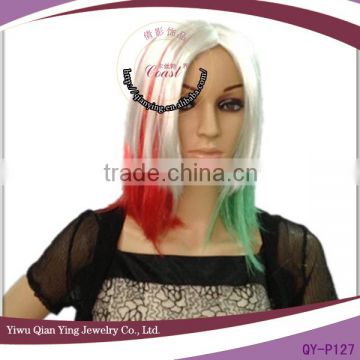 Italy flag multi color straight party fans wig