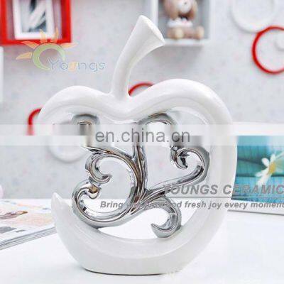 Chinese white colour modern ceramic apple for home decoration