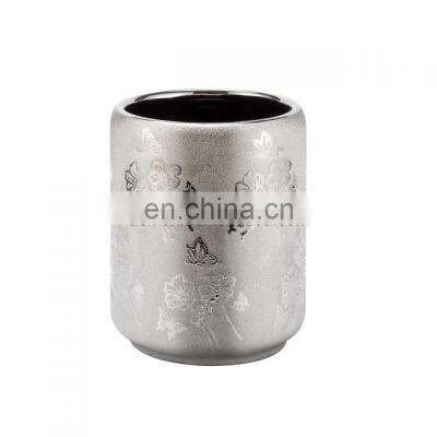 Elegant Silver Design 6pcs Relief Hand Painted Ceramic Bathroom Accessory Sets With Soap Dispenser Toilet Brush photo-2