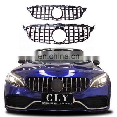 Front Car Grill For Mercedes-Benz 2015-2018 W205 C CLASS Facelift C63S AMG GTR Silver Black Grille