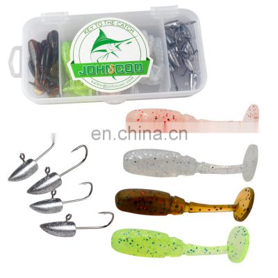 JOHNCOO Rockfish Worm Set Fishing Lures 10pcs Jig Head Hooks +40pcs Soft Bait