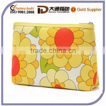 Beatiful big flower printing durable polyester cosmetic bag with thin cotton sandwich