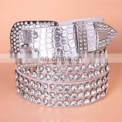 High Quality Ladies Stylish Bling Pu Leather Rhinestone Leather Belt