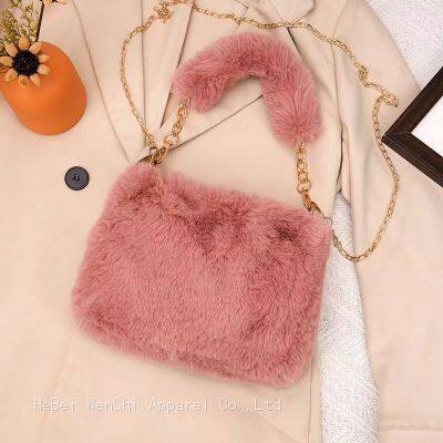 30Autumn Winter bags Handbag bags Women's fashion one shoulder oblique cross bag plush lady bag wholesale imitation fur bag