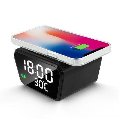 Multi-Functional LED Clock Wireless Fast 10W Charger Stand With Thermometer 3-in-1 Portable for Smartphones ROHS & FCC Certified photo-2