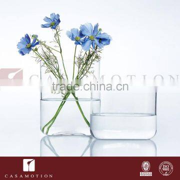 CASAMOTION Flat Clear Hand Blown Art Glass Vase with No MOQ and Gift Boxed, Small