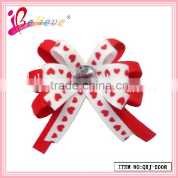 New arrival latest design wholesale red ribbon bow fashion hair clip with heart for girls (QRJ-0008)