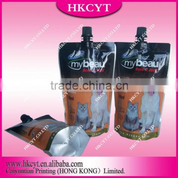 My beau dog&cat food packaging bag for 300ml/Customized food plastic packaging bags/Spout pouch