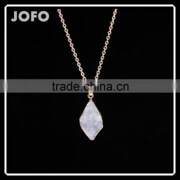 Natural Brazil White Rough Druzy Quartz Stone Pendant Necklace for Girl SMJ0125