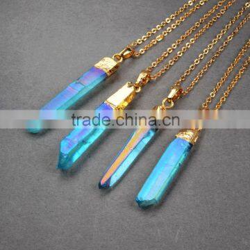 Fashion angel aura quartz point pendant, opal plated blue crystal healing crystal charms pendant