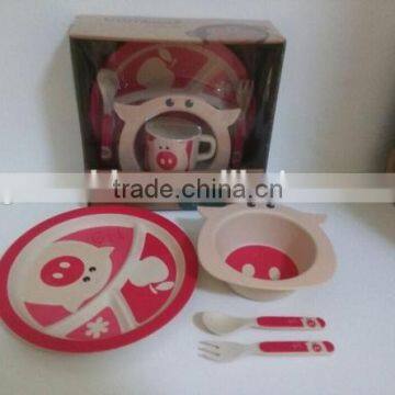 naughty pig style printed decal safety natural bamboo fibre kids dinner set