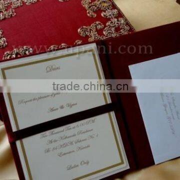 Red and Gold Embroidered Silk Invitation Box WHOLESALE photo-4
