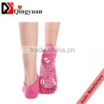 cotton anti-slip five fingers trampoline indoor yoga rubber sole functional socks