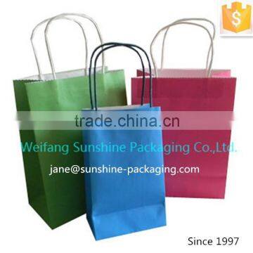 OEM printing 100% printed colorful twsited handle craft paper bag