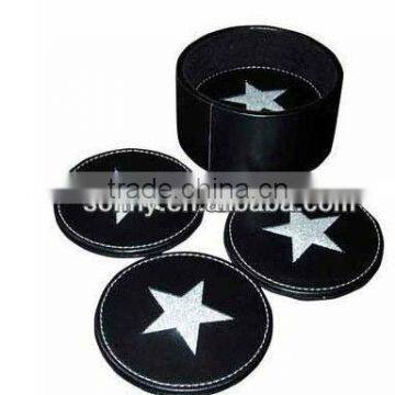 Custom lovely durable leather printed coffee cup mats