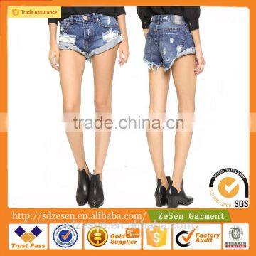 Cheap 100% Cotton Rolled Cuffs Shredded Denim Jeans Shorts For Women Manufacturer In China