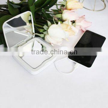 Personalized travelling mobile power bank mirror with led lights and 5x magnifying for any smartphones