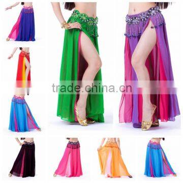 2016 High Quality Sexy Belly Dance Skirt 2 Sides Slits Saint Skirt 13 Colors Available