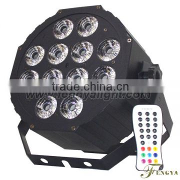 12pcs 12W RGBWA uv 6 IN 1remote infrared ray flat led par can stage light