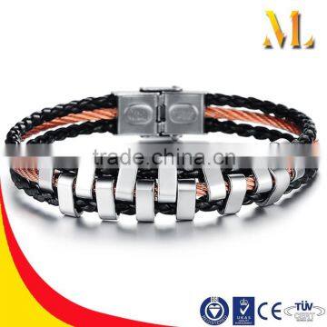 NSSL161 black leather red steel wire tooth hallmark stainless steel bracelets