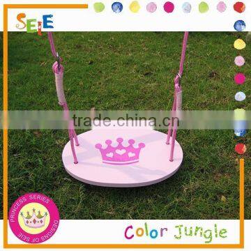 Kids toy single swing,Crown pattern wood round swing seat children swing