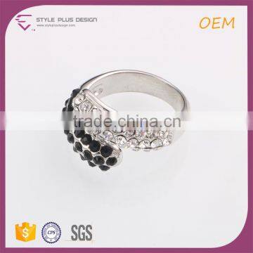 R63222K01 Wholesale Rhodium plated cubic zirconia 925 sterling silver ring black and white color fashion rings