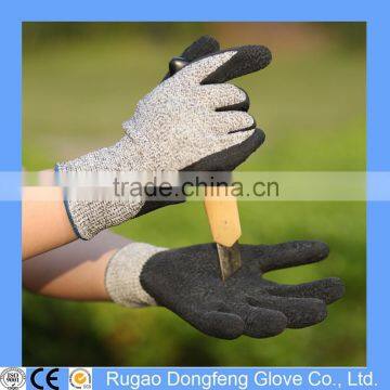 EN388 4542 13 Gauge Black Nylon And HPPE Crinkle Latex Anti Cut Working Gloves