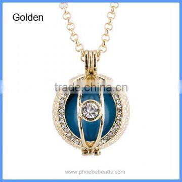 New Rhinestones Pave Evil Eye Round Sound Bell Hollow Chime Box Angel Cage Pendant Harmony Pregnancy Necklace BAC-M048