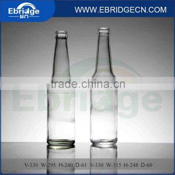 High quality clear empty 330ml bulk glass soda drinks juice bottle with crown cap wholesale