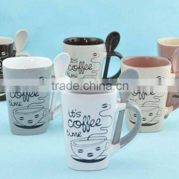 2014 New Desgin Square shape stoneware mug with spoon