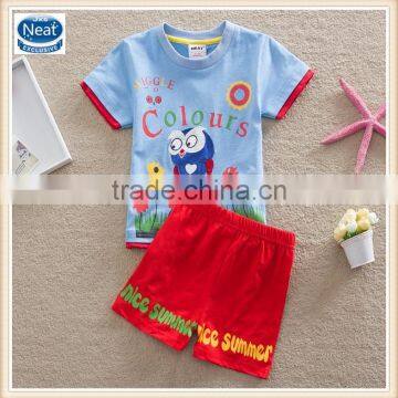 (TK1080) 6 colors Neat 2-6Y blue baby summer sets applique child clothing set boys suits